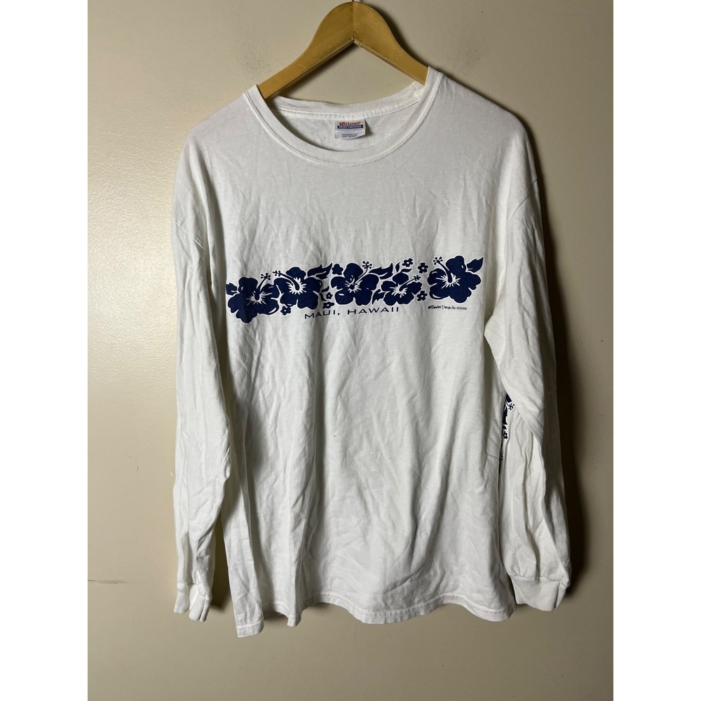 Vintage Hanes Long Sleeve T-Shirt Maui Hawaii Graphic Mens L White